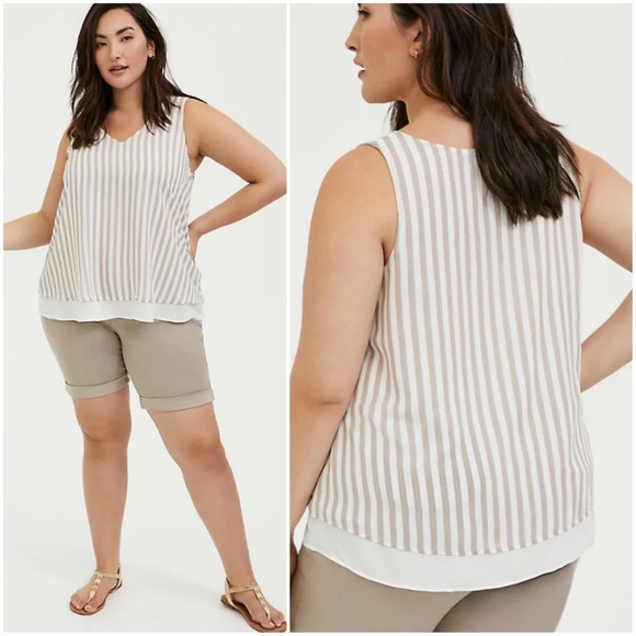 Torrid georgette double layer swing tank top in taupe white stripe size 1X - Picture 2 of 4